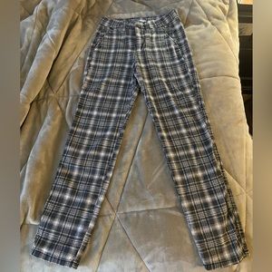 black and white plaid patterned pants